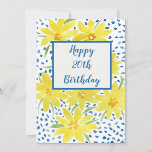 Yellow Daisy Bouquet Blue Dots Custom Birthday