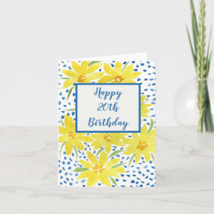 Yellow Daisy Bouquet Blue Dots Custom Birthday Note Card