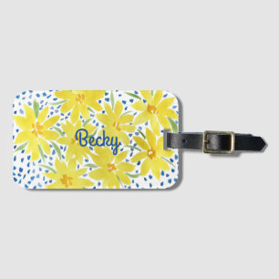 Yellow Daisy Bouquet with Blue Dots   Luggage Tag