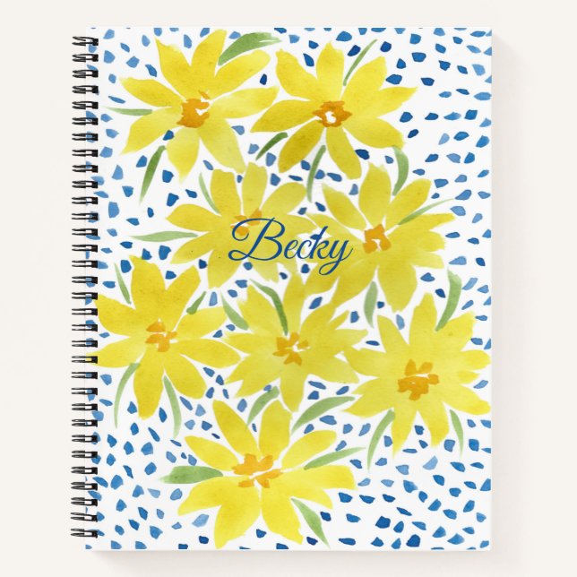 Yellow Daisy Bouquet with Blue Dots Notebook (Front)