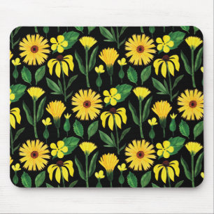 yellow daisy collection on black mouse pad