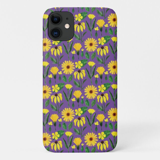 yellow daisy design on purple Case-Mate iPhone case (Back)
