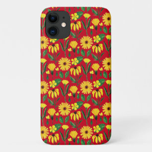 yellow daisy design on red iPhone 11 case