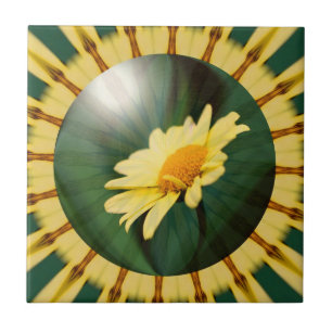 Yellow Daisy Floral Abstract Art Tile
