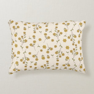 Yellow Daisy Floral Botanical Pattern on Cream Decorative Cushion