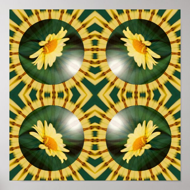 Yellow Daisy Floral Mirror Abstract Art  Poster (Front)