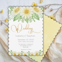 Yellow Daisy Floral Script Wedding