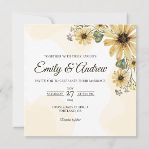 Yellow Daisy Floral Watercolor Square Wedding Invitation