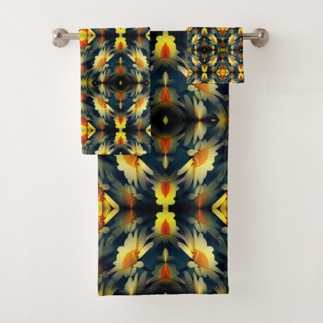 Yellow Daisy Flower Abstract  Bath Towel Set (Insitu)