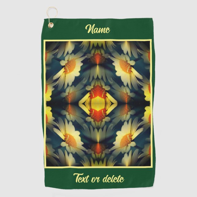 Yellow Daisy Flower Abstract Personalised Golf Towel (Front)