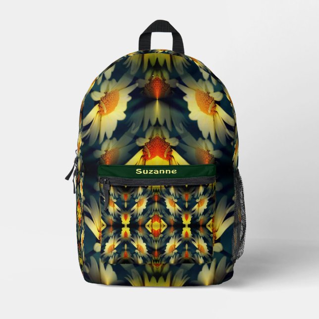 Yellow Daisy Flower Abstract Personalised Printed Backpack (Front)