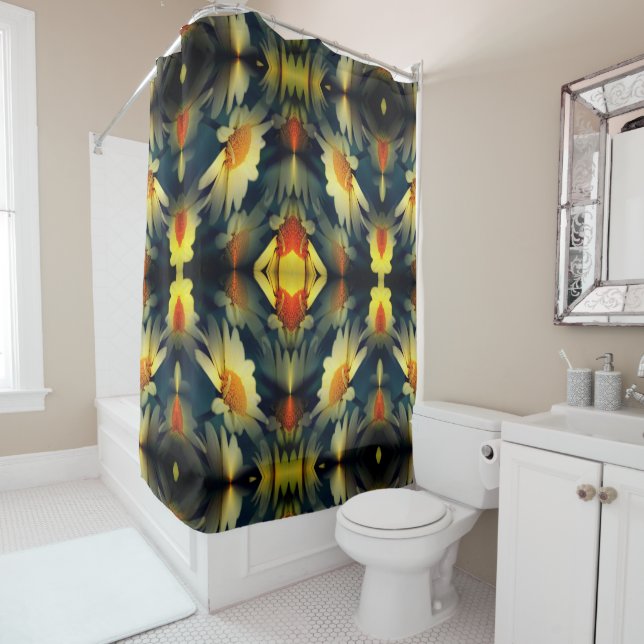 Yellow Daisy Flower Abstract  Shower Curtain (In Situ)