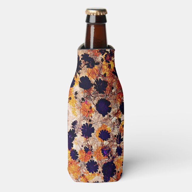 Yellow daisy flower floral pattern digital art bottle cooler (Bottle Front)