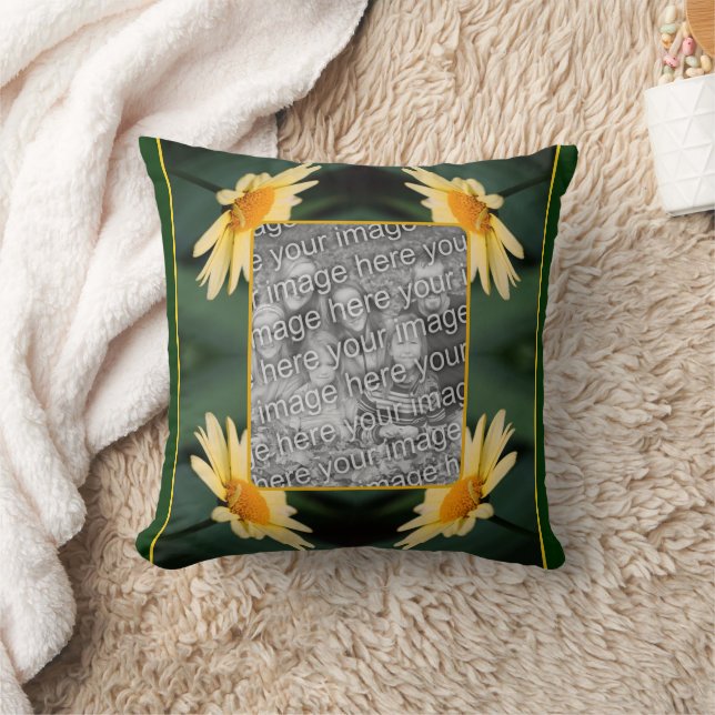 Yellow Daisy Flower Frame Add Your Photo Cushion (Blanket)