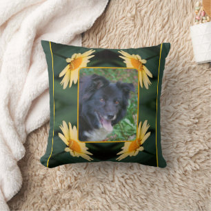 Yellow Daisy Flower Frame Create Your Own Photo Cushion
