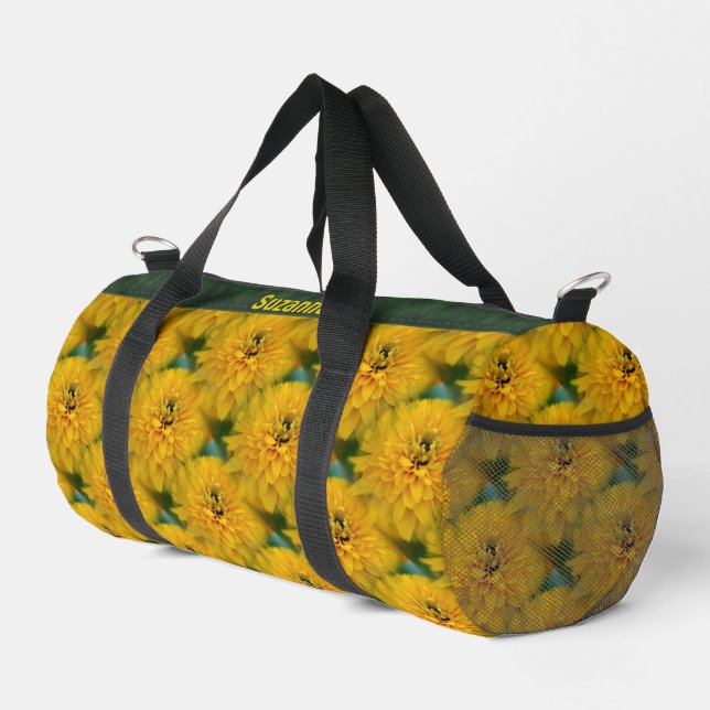 Yellow Daisy Flower Nature Pattern Personalised Duffle Bag (Right Corner)
