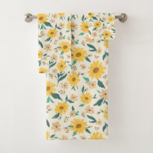 Yellow Daisy Flower Pattern Bath Towel Set