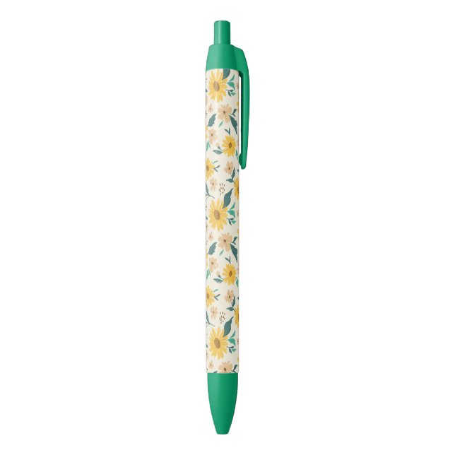 Yellow Daisy Flower Pattern Black Ink Pen (Bottom (Vertical))