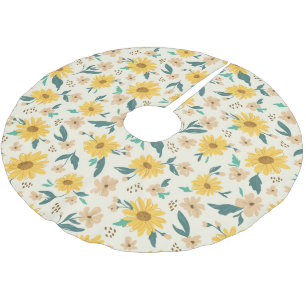 Yellow Daisy Flower Pattern Brushed Polyester Tree Skirt