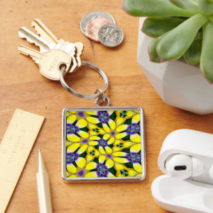 Yellow Daisy Flower Pattern Key Ring