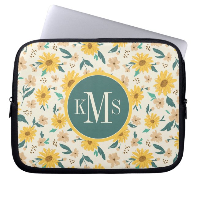 Yellow Daisy Flower Pattern Laptop Sleeve (Front)
