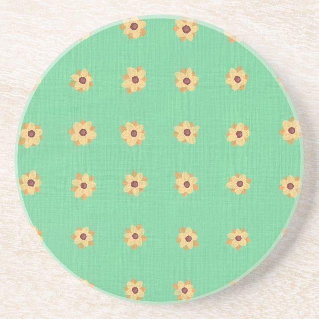 Yellow Daisy Flower Pattern Light Green Coasters (Front)