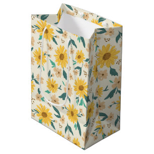 Yellow Daisy Flower Pattern Medium Gift Bag