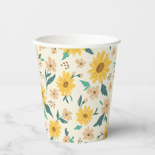 Yellow Daisy Flower Pattern Paper Cups