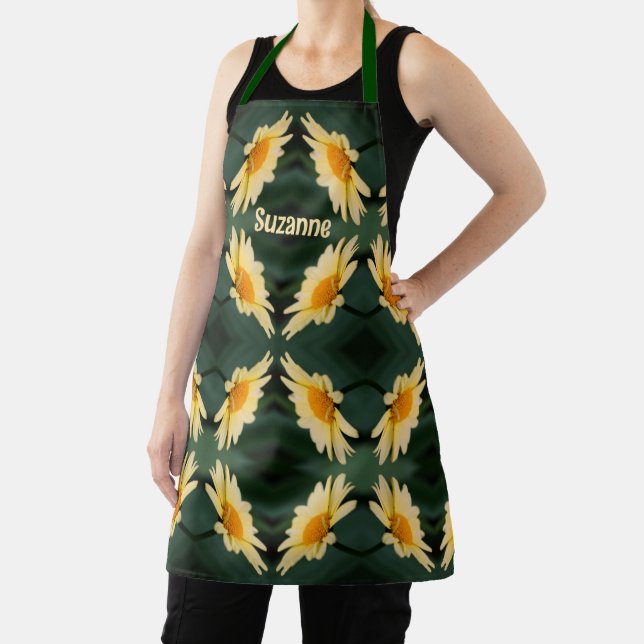 Yellow Daisy Flower Pattern Personalised    Apron (Insitu)