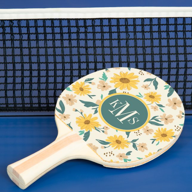 Yellow Daisy Flower Pattern Ping Pong Paddle (Insitu)
