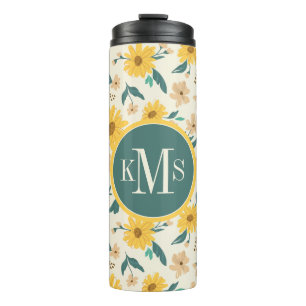 Yellow Daisy Flower Pattern Thermal Tumbler