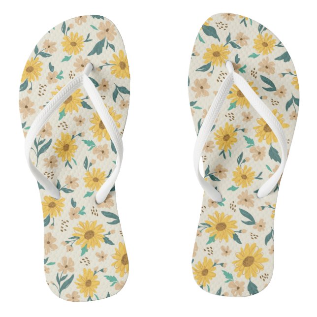 Yellow Daisy Flower Pattern Thongs (Footbed)
