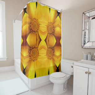 Yellow Daisy Flower Petals And Centre Pattern   Shower Curtain