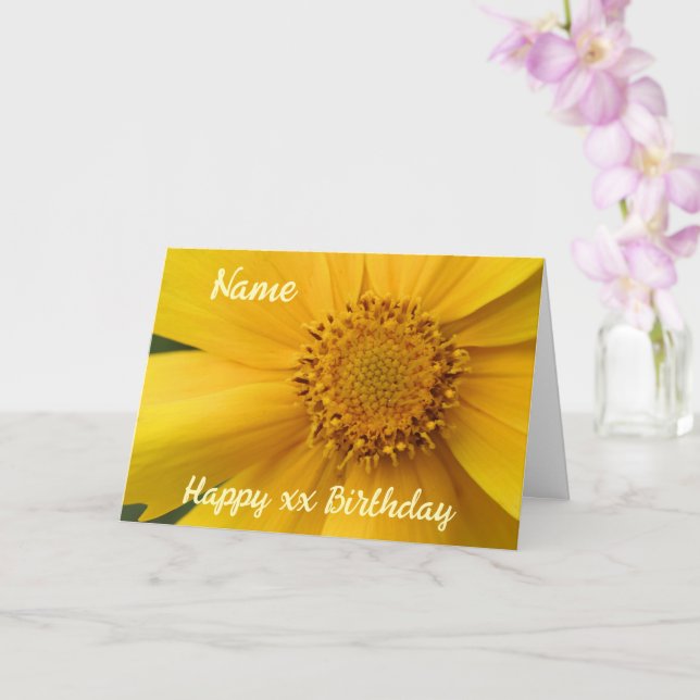 Yellow Daisy Flower Petals Personalised Birthday  Card (Orchid)
