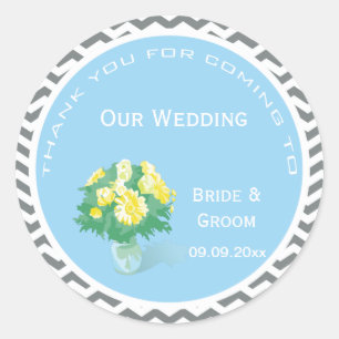 Yellow daisy flowering bouquet thank you wedding classic round sticker