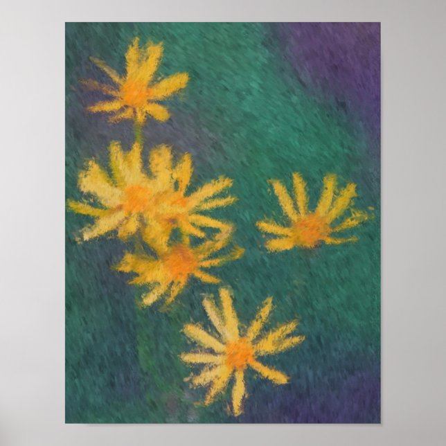 Yellow Daisy Flowers Impressionist Photo Painting Poster (Front)