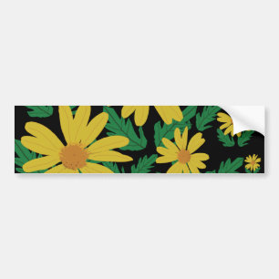 Yellow daisy flowers with green leaves  bumper sti sticker