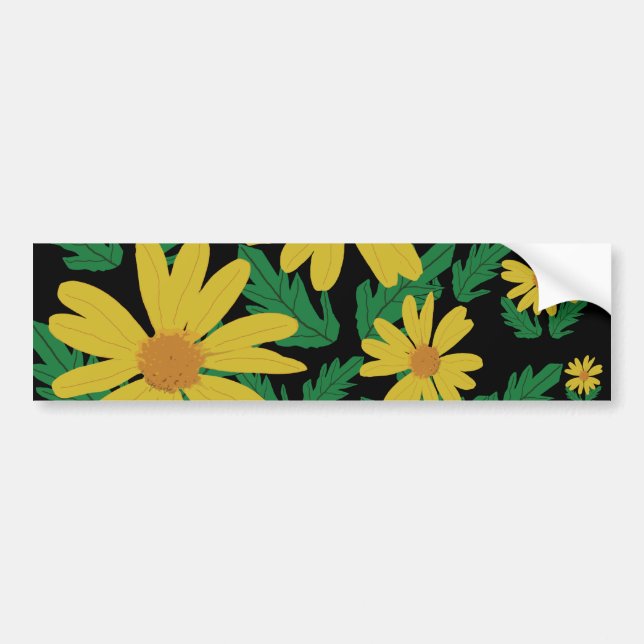 Yellow daisy flowers with green leaves  bumper sti sticker (Front)