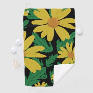 Yellow daisy flowers with green leaves  golf towel