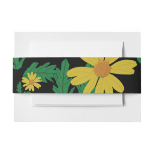 Yellow daisy flowers with green leaves invitation belly band