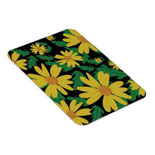 Yellow daisy flowers with green leaves magnet