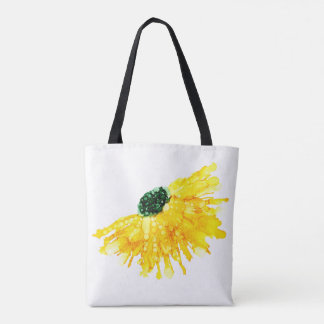Yellow daisy hand painted floral tote bag
