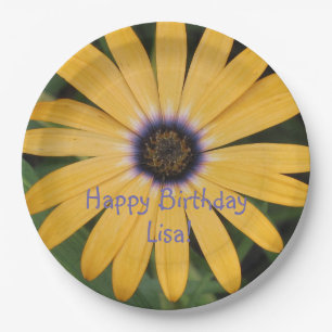 Yellow Daisy Happy Birthday Paper Plate