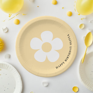 Yellow Daisy Happy Birthday Party Floral Paper Plate