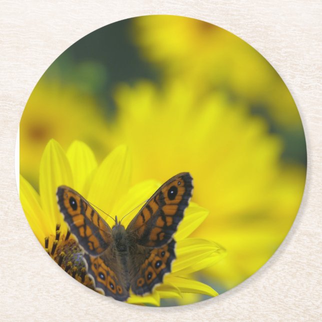 Yellow Daisy Helenium Round Paper Coaster (Front)