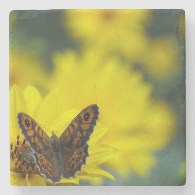 Yellow Daisy Helenium Stone Coaster (Front)