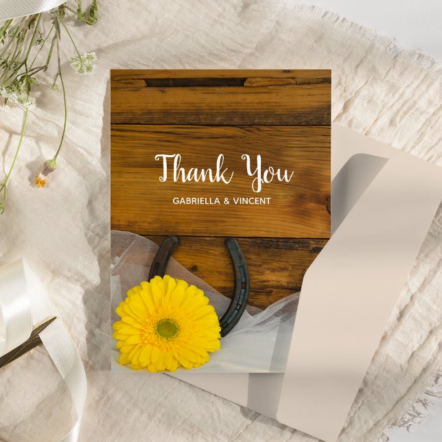 Yellow Daisy Horseshoe Western Wedding Thank You (Creator Uploaded)
