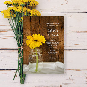 Yellow Daisy in Mason Jar Country Engagement Party Invitation