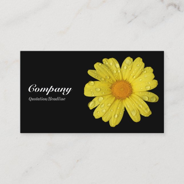 Yellow Daisy in the Rain - Black Business Card (Front)