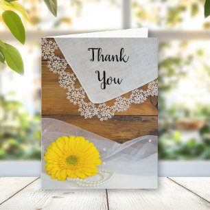 Yellow Daisy Lace Country Barn Wedding Thank You Card